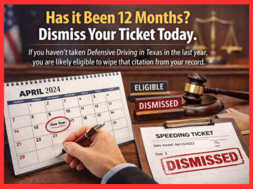 A 2026 calendar highlighting the 12-month wait period for Defensive Driving in Texas ticket dismissal.