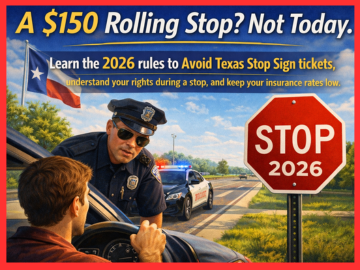 A close-up of a car's speedometer hitting zero at a red stop sign in a Texas neighborhood to Avoid Texas Stop Sign violations.