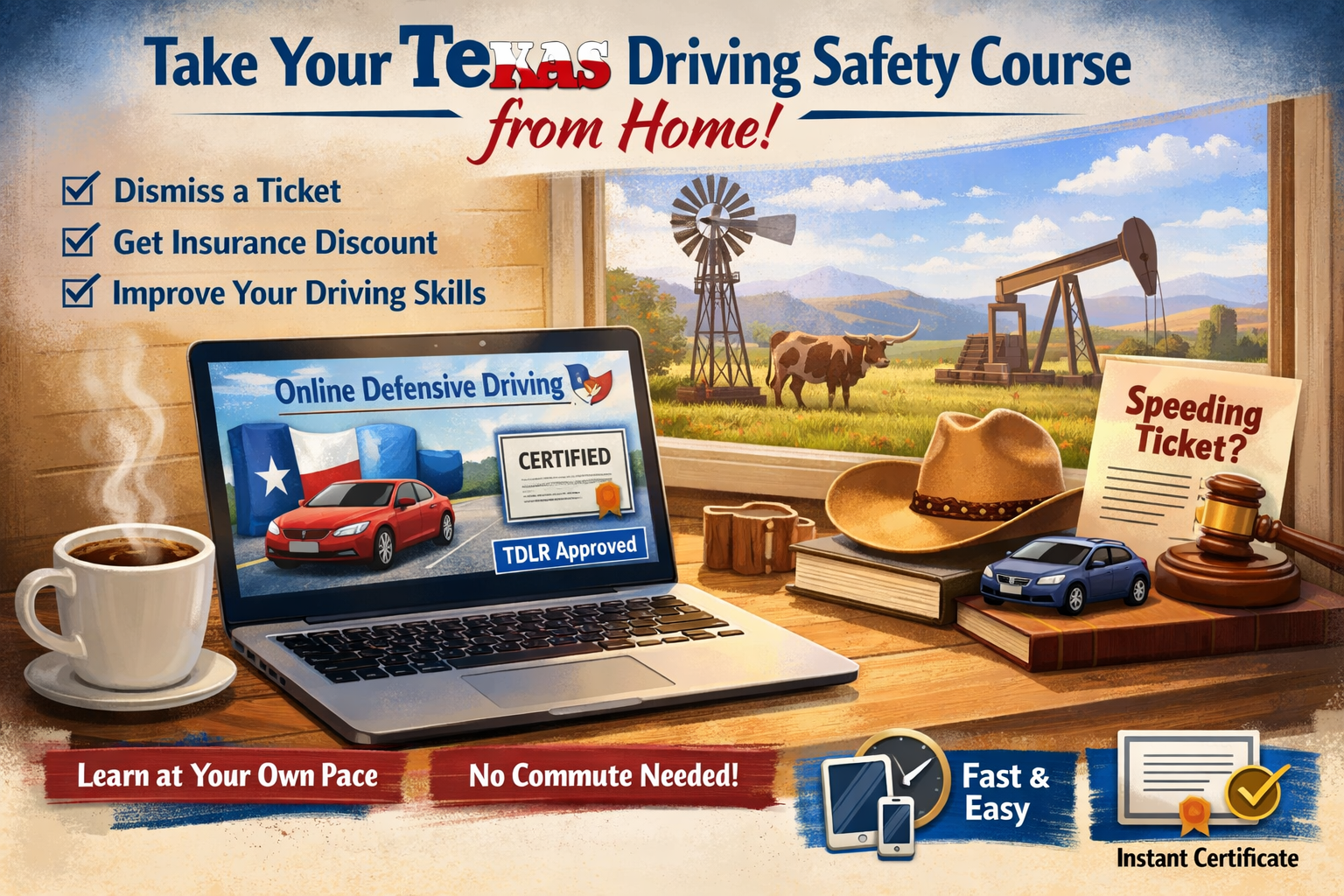Texas Driving Safety Course online from home for ticket dismissal and insurance discount