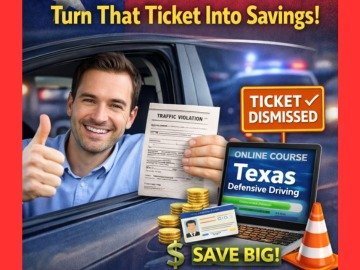 A worried Texas driver (Mark) getting relief by enrolling in a Texas Online Defensive Driving Course to dismiss a traffic ticket.