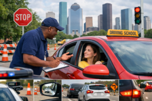 Driving instructor guiding a woman driver during a lesson, representing Austin speeding ticket dismissal and defensive driving awareness