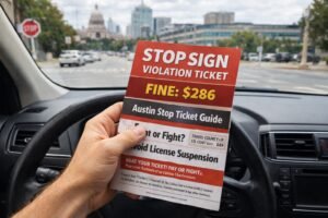 Person holding an Austin stop sign violation ticket for $286.