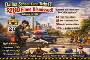 Dallas School Zone Ticket dismissal guide 2026 showing $280 fine schedule and defensive driving options.