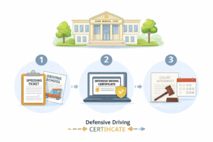 Steps to dismiss a Houston speeding ticket using a defensive driving certificate and court affidavit.