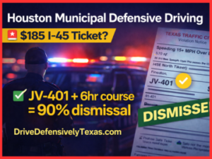 Houston Municipal Court JV-401 ticket dismissal guide for I-45 speeding.