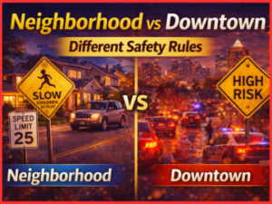Comparison of neighborhood and downtown San Antonio traffic safety rules.