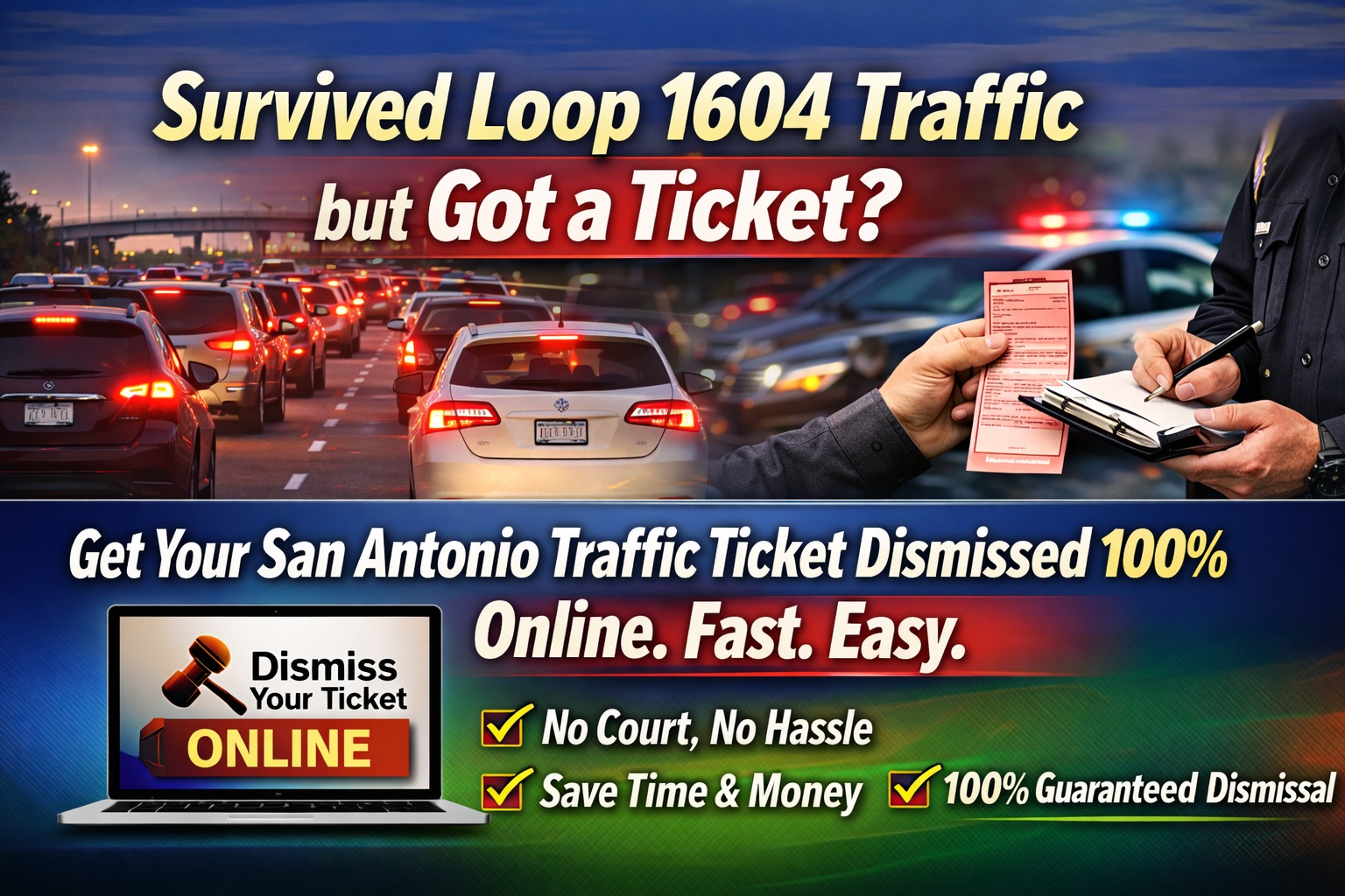 Online San Antonio defensive driving guide for Loop 1604 traffic ticket dismissal.