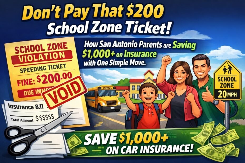 San Antonio School Zone Ticket dismissal guide 2026 showing car insurance savings and defensive driving steps.