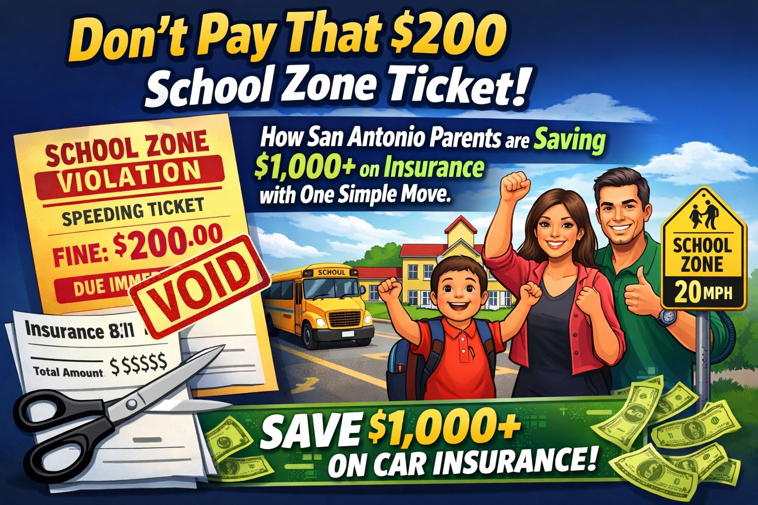 San Antonio School Zone Ticket dismissal guide 2026 showing car insurance savings and defensive driving steps.