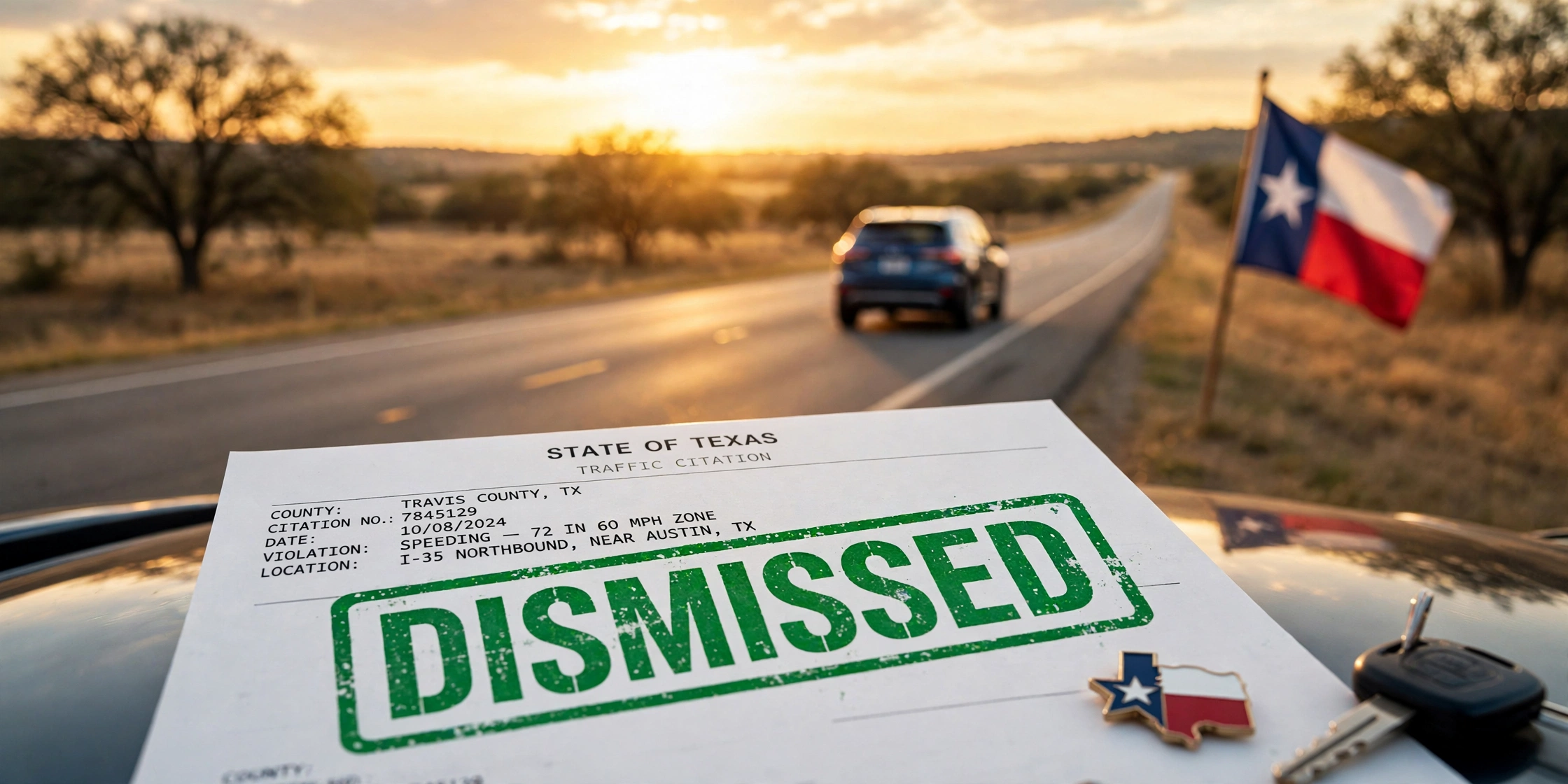 Texas traffic ticket stamped dismissed